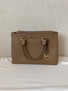 Michael Kors Brown Saffiano Satchel with Gold Hardware